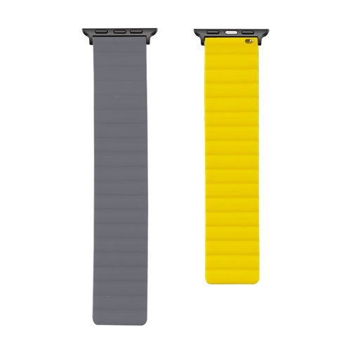 Silicone Magnetic Replacement Strap Watchband For Apple Watch Series 6 & SE & 5 & 4 44mm / 3 & 2 & 1 42mm(Grey+Yellow)