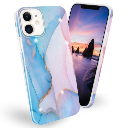 Frosted Watercolor Marble TPU Protective Case For iPhone 12 Pro Max(Baby Blue)