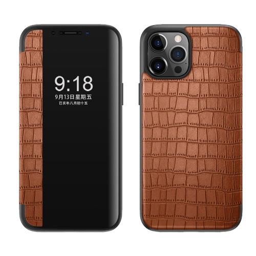 Crocodile Texture Display Window Horizontal Flip Leather Case For iPhone 11(Brown)