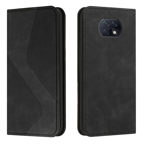 For Xiaomi Redmi Note 9 5G / Note 9T Skin Feel Magnetic S-type Solid Color Horizontal Flip Leather Case with Holder & Card Slot & Wallet(Black)