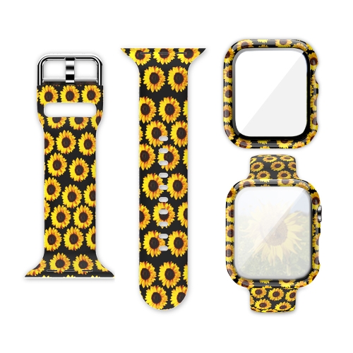 Silicone Printing Integrated Replacement Watch Case Watchband For Apple Watch Series 6 & SE & 5 & 4 40mm(Sun Flower)