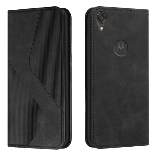 For Motorola Moto E6 Skin Feel Magnetic S-type Solid Color Horizontal Flip Leather Case with Holder & Card Slot & Wallet(Black)