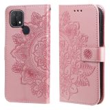 For OPPO A15 / A15s 7-petal Flowers Embossing Pattern Horizontal Flip PU Leather Case with Holder & Card Slots & Wallet & Photo Frame(Rose Gold)