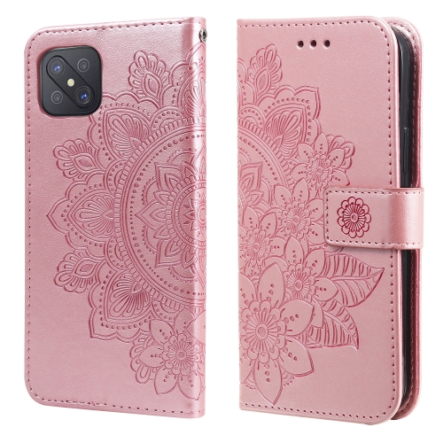 For OPPO A92s / Reno4 Z / A72 5G / A73 5G / A53 5G 7-petal Flowers Embossing Pattern Horizontal Flip PU Leather Case with Holder & Card Slots & Wallet & Photo Frame(Rose Gold)