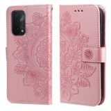For OPPO A93 5G / A74 5G / A54 5G 7-petal Flowers Embossing Pattern Horizontal Flip PU Leather Case with Holder & Card Slots & Wallet & Photo Frame(Rose Gold)