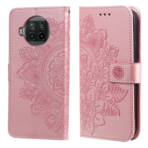 For Xiaomi Mi 10T Lite 7-petal Flowers Embossing Pattern Horizontal Flip PU Leather Case with Holder & Card Slots & Wallet & Photo Frame(Rose Gold)