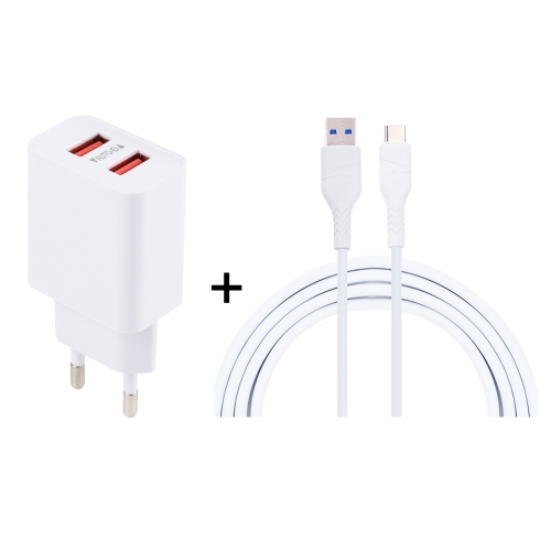 LZ-705 2 in 1 5V Dual USB Travel Charger + 1.2m USB to USB-C / Type-C Data Cable Set