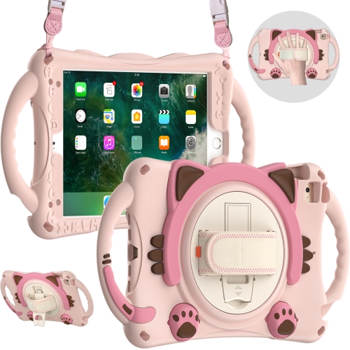 Cute Cat King Kids Shockproof EVA Protective Case with Holder & Shoulder Strap & Handle For iPad mini 5 / 4 / 3 / 2 /1(Pink)