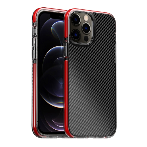 Transparent Carbon Fiber  + TPU Shockproof Case For iPhone 12 Pro Max(Red)