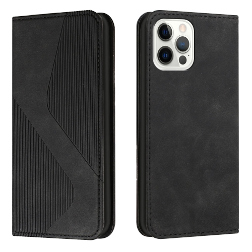 Skin Feel Magnetic S-type Solid Color Horizontal Flip Leather Case with Holder & Card Slot & Wallet For iPhone 12 / 12 Pro(Black)