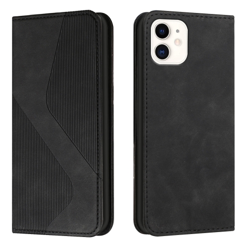 Skin Feel Magnetic S-type Solid Color Horizontal Flip Leather Case with Holder & Card Slot & Wallet For iPhone 12 mini(Black)