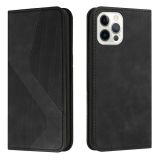 Skin Feel Magnetic S-type Solid Color Horizontal Flip Leather Case with Holder & Card Slot & Wallet For iPhone 12 Pro Max(Black)