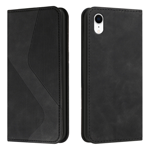 Skin Feel Magnetic S-type Solid Color Horizontal Flip Leather Case with Holder & Card Slot & Wallet For iPhone XR(Black)