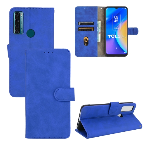 For TCL 20 SE Solid Color Skin Feel Magnetic Buckle Horizontal Flip Calf Texture PU Leather Case with Holder & Card Slots & Wallet(Blue)
