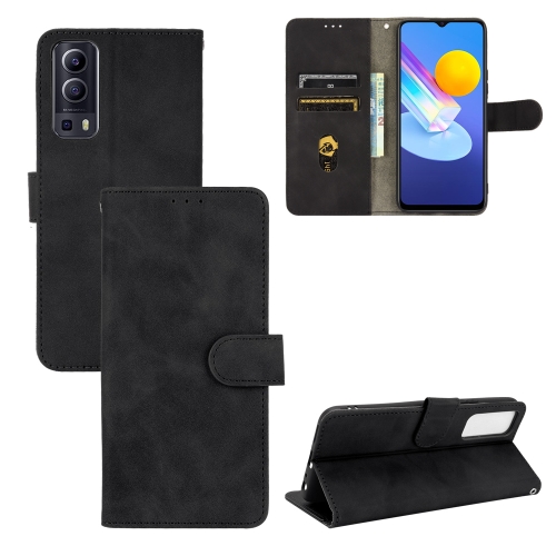 For vivo Y72 5G / iQOO Z3 5G Solid Color Skin Feel Magnetic Buckle Horizontal Flip Calf Texture PU Leather Case with Holder & Card Slots & Wallet(Black)
