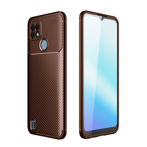 For OPPO Realme C21 Carbon Fiber Texture Shockproof TPU Case(Brown)