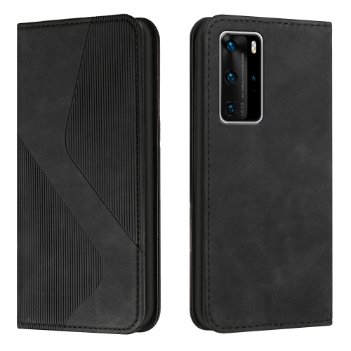 For Huawei P40 Pro Skin Feel Magnetic S-type Solid Color Horizontal Flip Leather Case with Holder & Card Slot & Wallet(Black)