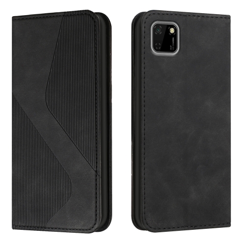 For Huawei Y5p Skin Feel Magnetic S-type Solid Color Horizontal Flip Leather Case with Holder & Card Slot & Wallet(Black)