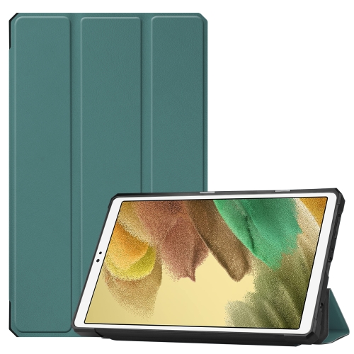 For Samsung Galaxy Tab A7 Lite T220 / T225 Custer Pattern Pure Color TPU Smart Tablet Holster with Sleep Function & 3-Fold Holder(Dark Green)