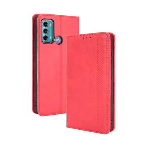 For Motorola Moto G60 / Moto G40 Fusion Magnetic Buckle Retro Crazy Horse Texture Horizontal Flip Leather Case with Holder & Card Slots & Photo Frame(Red)