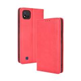 For OPPO Realme C11 2021 / Realme C20 / Realme C20a Magnetic Buckle Retro Crazy Horse Texture Horizontal Flip Leather Case with Holder & Card Slots & Photo Frame(Red)