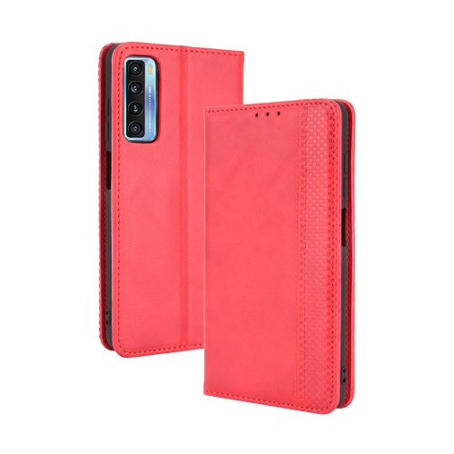 For TCL 20 5G / 20S / 20L / 20L+ Magnetic Buckle Retro Crazy Horse Texture Horizontal Flip Leather Case with Holder & Card Slots & Photo Frame(Red)
