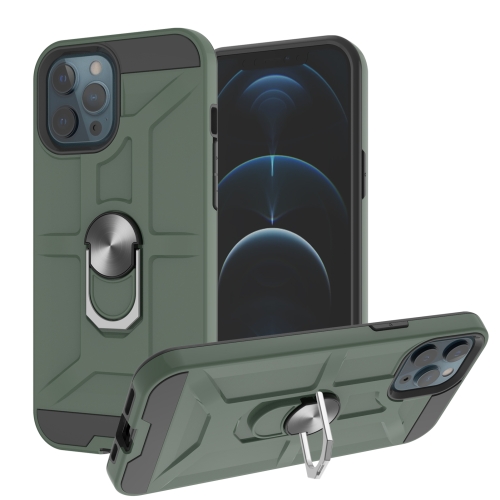 War-god Armor TPU + PC Shockproof  Magnetic Protective Case with Ring Holder For iPhone 12 / 12 Pro(Deep Green)