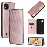 For OPPO Realme C11 2021 Carbon Fiber Texture Magnetic Horizontal Flip TPU + PC + PU Leather Case with Card Slot(Pink)