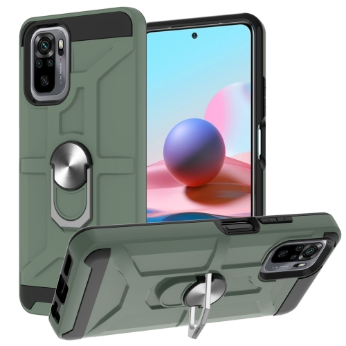 For Xiaomi Redmi Note 10 / Note 10S War-god Armor TPU + PC Shockproof Magnetic Protective Case with Ring Holder(Deep Green)