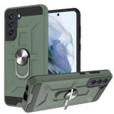 For Samsung Galaxy S21 FE War-god Armor TPU + PC Shockproof Magnetic Protective Case with Ring Holder(Deep Green)