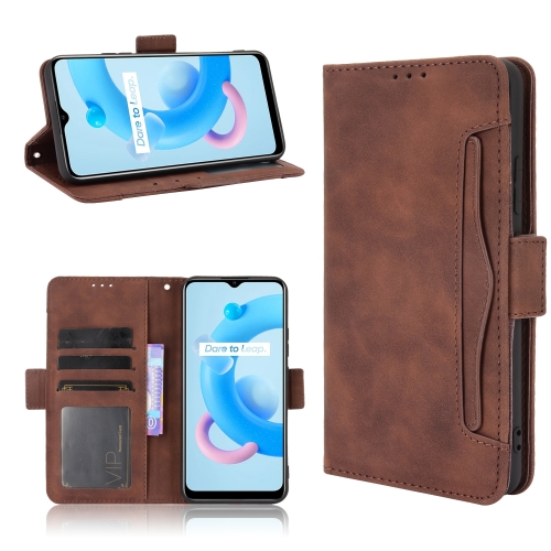 For OPPO Realme C11 2021 / C20 / C20A Skin Feel Calf Pattern Horizontal Flip Leather Case with Holder & Card Slots & Photo Frame(Brown)