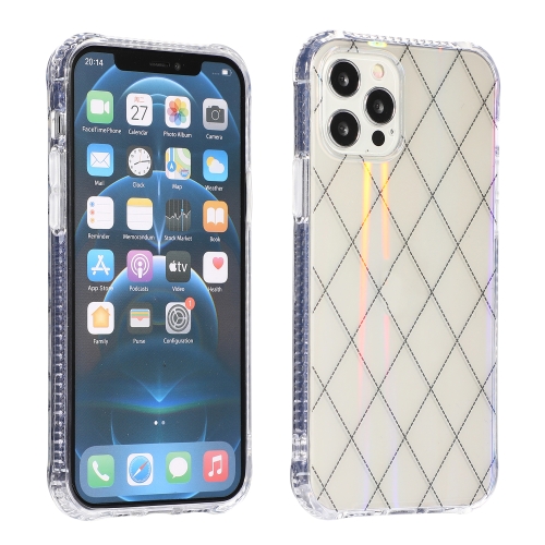 Laser Aurora Rhombic Grid TPU Protective Case For iPhone 12 Pro Max(Transparent White)