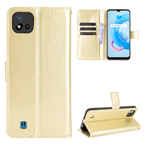 For OPPO Realme C11 2021 / Realme C20 / Realme C20A Crazy Horse Texture Horizontal Flip Leather Case with Holder & Card Slots & Lanyard(Gold)