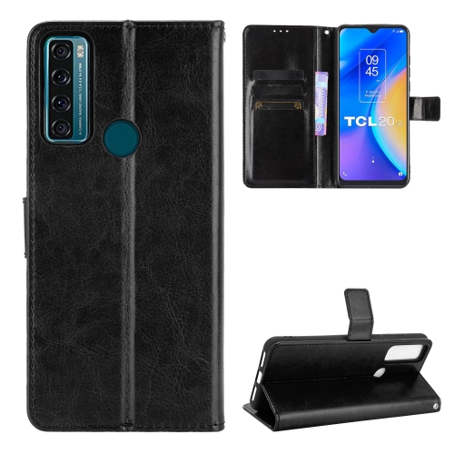 For TCL 20 SE Crazy Horse Texture Horizontal Flip Leather Case with Holder & Card Slots & Lanyard(Black)
