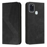 For Samsung Galaxy A21s Skin Feel Magnetic S-type Solid Color Horizontal Flip Leather Case with Holder & Card Slot & Wallet(Black)