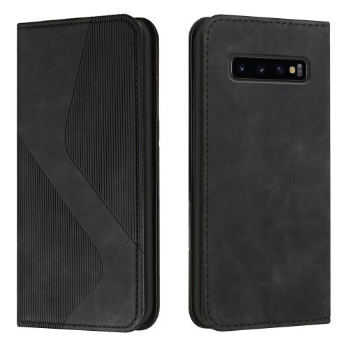 For Samsung Galaxy S10+ Skin Feel Magnetic S-type Solid Color Horizontal Flip Leather Case with Holder & Card Slot & Wallet(Black)