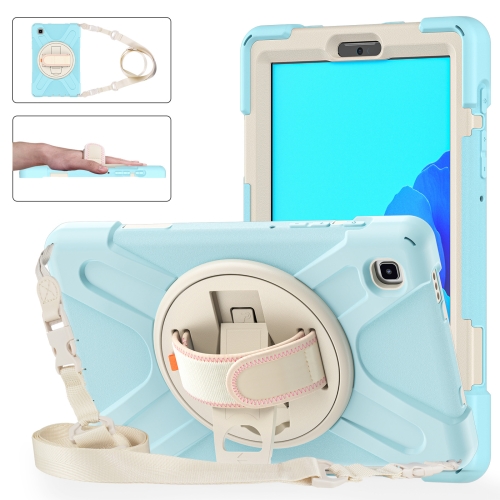 For Samsung Galaxy Tab A7 Lite T220 / T225 Silicone + PC Protective Case with Holder & Shoulder Strap(Ice Blue)