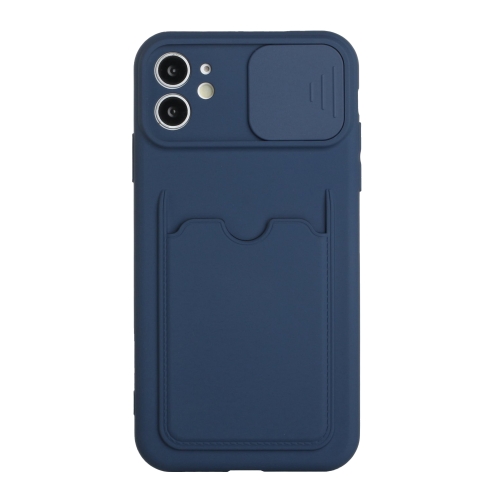 Sliding Camera Cover Design TPU Protective Case with Card Slot For iPhone 11(Dark Blue)