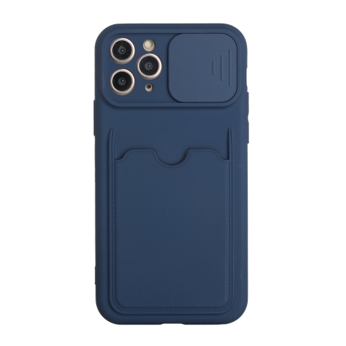 Sliding Camera Cover Design TPU Protective Case with Card Slot For iPhone 11 Pro(Dark Blue)