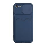 Sliding Camera Cover Design TPU Protective Case with Card Slot For iPhone SE 2020 / 8 / 7(Dark Blue)