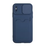 Sliding Camera Cover Design TPU Protective Case with Card Slot For iPhone XS / X(Dark Blue)