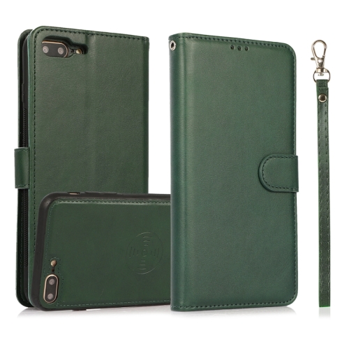 Calf Texture 2 in 1 Detachable Magnetic Back Cover Horizontal Flip Leather Case with Holder & Card Slots & Wallet & Photo Frame For iPhone 8 Plus / 7 Plus (Green)