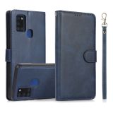 For Samsung Galaxy A21s Calf Texture 2 in 1 Detachable Magnetic Back Cover Horizontal Flip Leather Case with Holder & Card Slots & Wallet & Photo Frame(Blue)