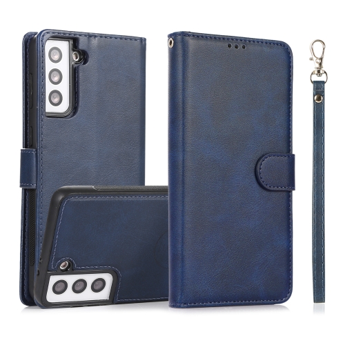 For Samsung Galaxy S21+ 5G Calf Texture 2 in 1 Detachable Magnetic Back Cover Horizontal Flip Leather Case with Holder & Card Slots & Wallet & Photo Frame(Blue)