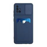 For Samsung Galaxy A51 4G Sliding Camera Cover Design TPU Protective Case with Card Slot(Dark Blue)