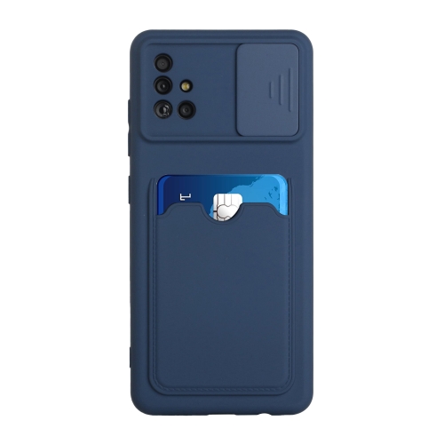 For Samsung Galaxy A51 4G Sliding Camera Cover Design TPU Protective Case with Card Slot(Dark Blue)