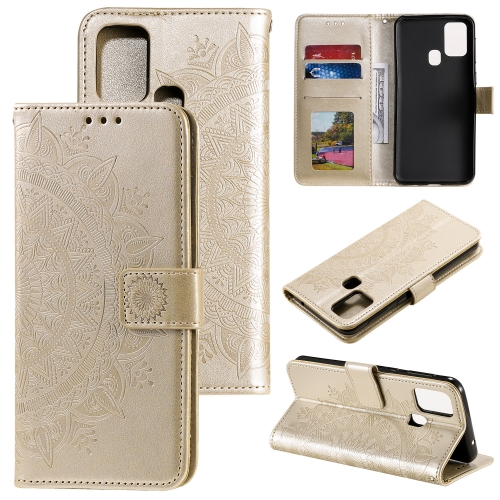 For Motorola Moto G10 / G30 Totem Flower Embossed Horizontal Flip TPU + PU Leather Case with Holder & Card Slots & Wallet(Gold)