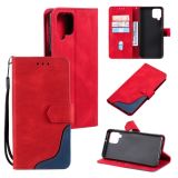 For Samsung Galaxy A12 5G Three-color Stitching Calf Texture Horizontal Flip Leather Case with Holder & Card Slots & Wallet(Red)