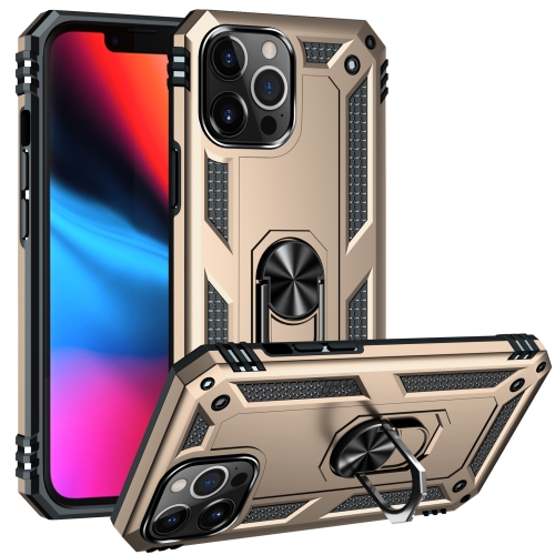 Shockproof TPU + PC Protective Case with 360 Degree Rotating Holder For iPhone 13 Pro(Gold)