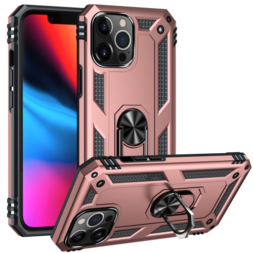 Shockproof TPU + PC Protective Case with 360 Degree Rotating Holder For iPhone 13 Pro Max(Rose Gold)